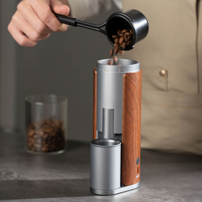 Lastaforest Rechargeable Coffee Grinder with Elegant Wood Cover