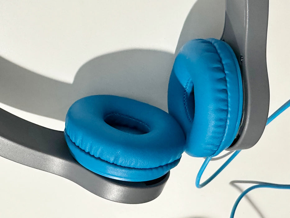 Wired On Ear Stereo Headphones Blue and Gray
